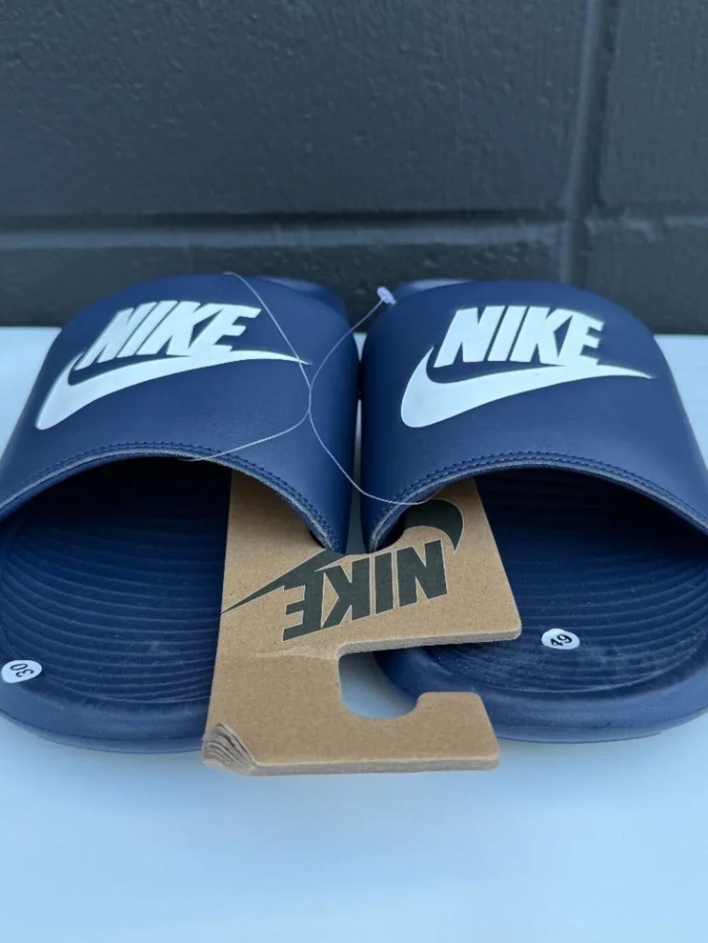 NWT Nike Men's US 9-13 Midnight Navy/White Victori One Slides CN9675-401